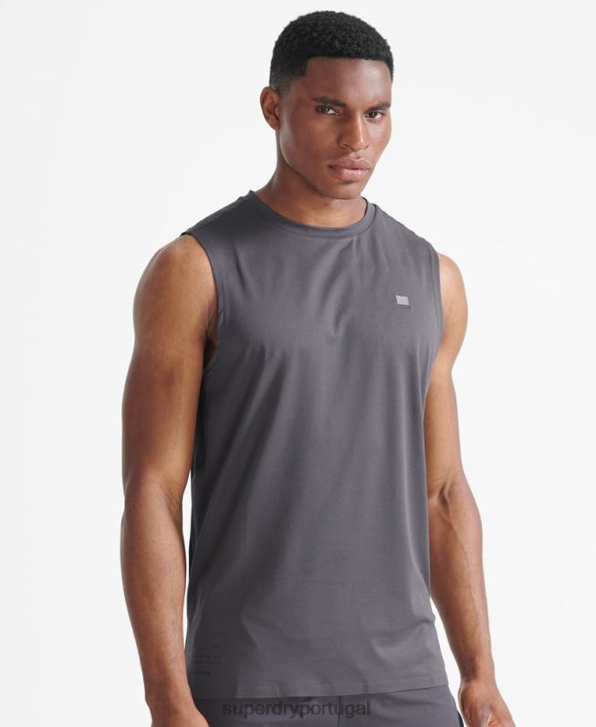 top de colete de trem homens cinza escuro roupas Superdry 2208H1434