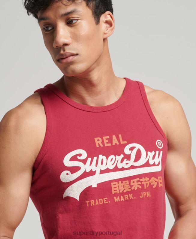 top de colete vintage com logo vintage homens vermelho roupas Superdry 2208H1448