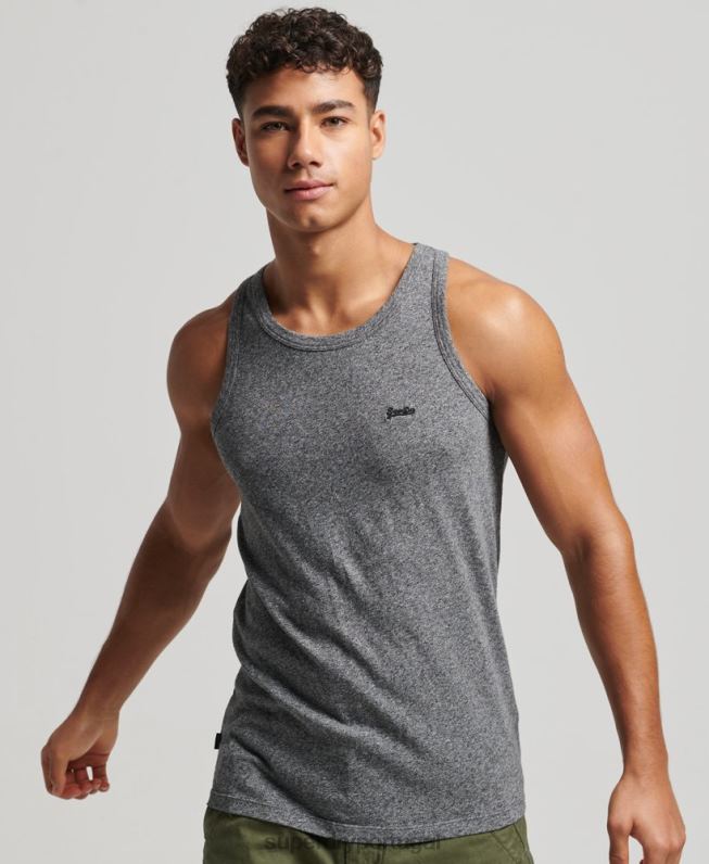 top de colete vintage de algodão orgânico homens cinza escuro roupas Superdry 2208H1502