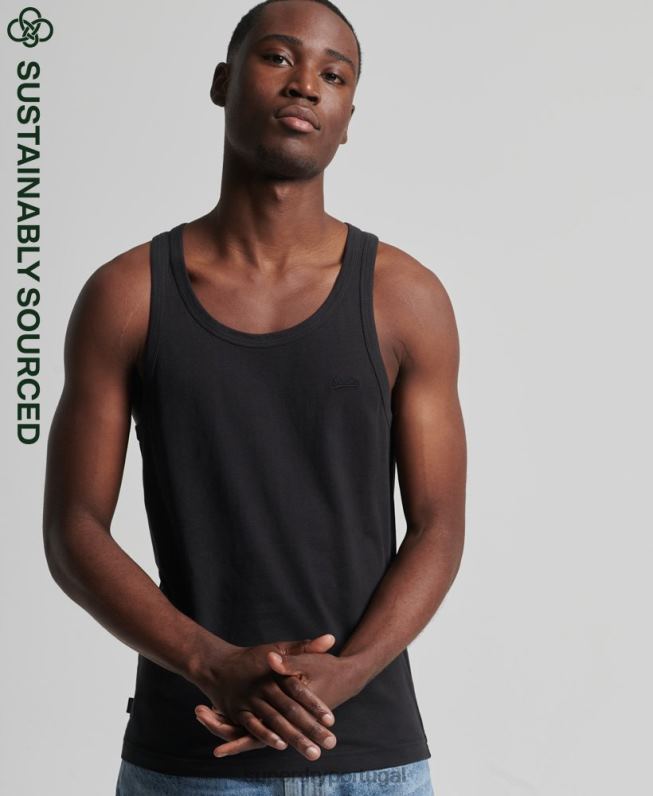 top de colete vintage de algodão orgânico homens preto roupas Superdry 2208H1500