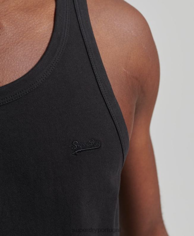top de colete vintage de algodão orgânico homens preto roupas Superdry 2208H1500