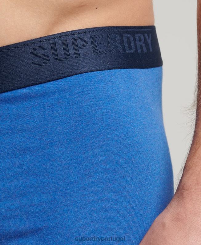 boxer de algodão orgânico multi pack triplo homens azul roupas Superdry 2208H1598