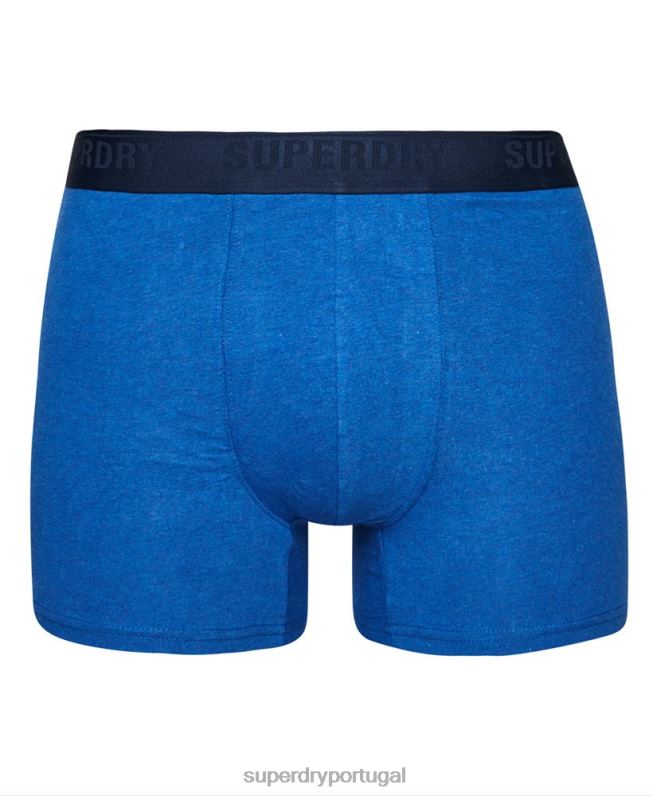 boxer de algodão orgânico multi pack triplo homens azul roupas Superdry 2208H1598