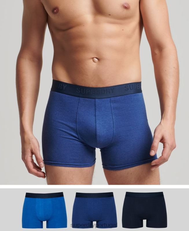 boxer de algodão orgânico multi pack triplo homens azul roupas Superdry 2208H1858