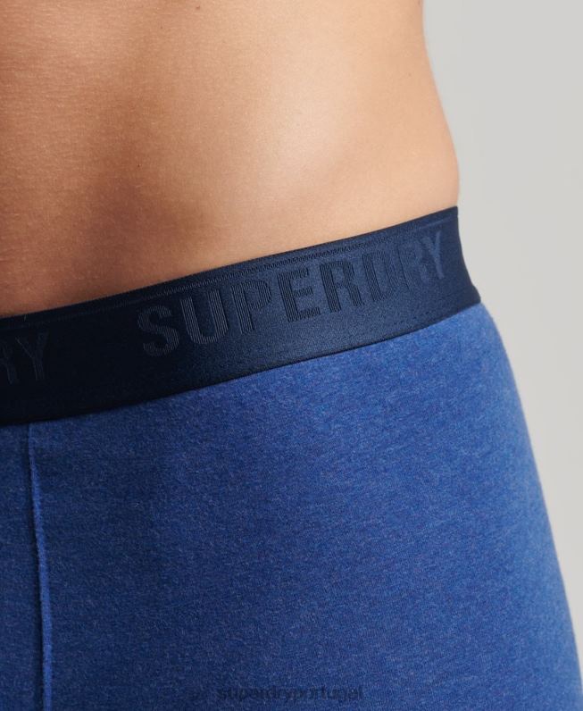 boxer de algodão orgânico multi pack triplo homens azul roupas Superdry 2208H1858