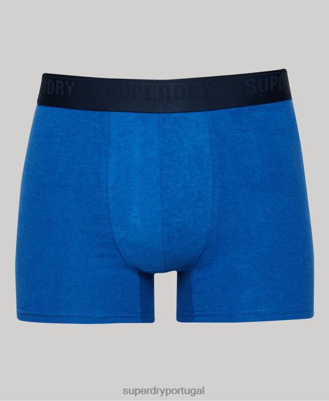 boxer de algodão orgânico multi pack triplo homens azul roupas Superdry 2208H1858