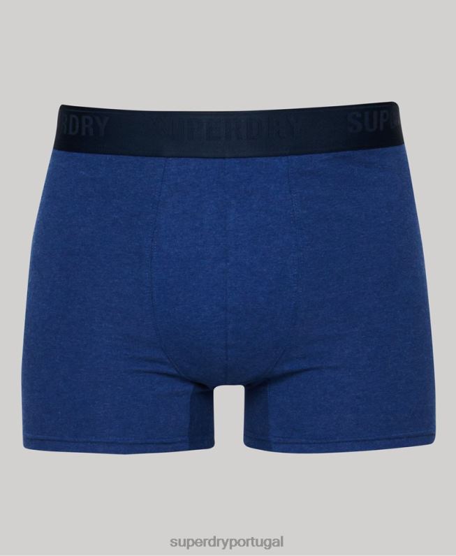 boxer de algodão orgânico multi pack triplo homens azul roupas Superdry 2208H1858