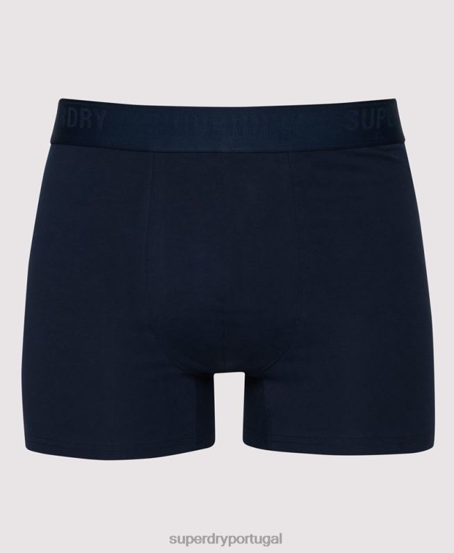 boxer de algodão orgânico multi pack triplo homens azul roupas Superdry 2208H1858