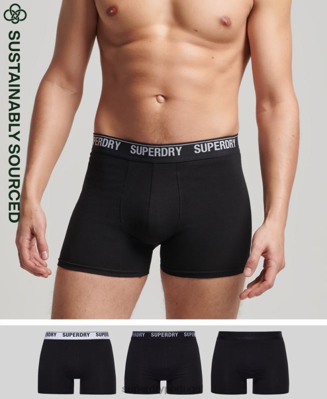 boxer de algodão orgânico multi pack triplo homens preto roupas Superdry 2208H1613
