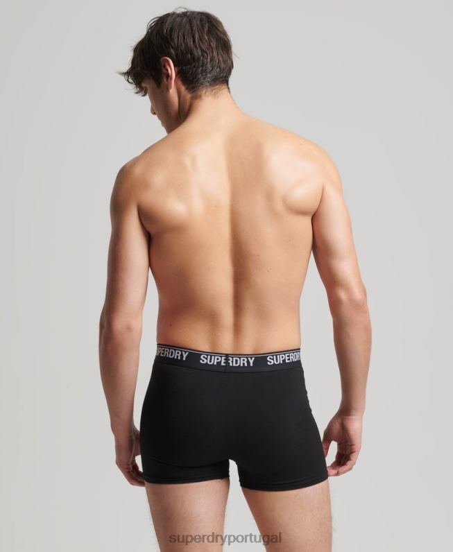 boxer de algodão orgânico multi pack triplo homens preto roupas Superdry 2208H1613