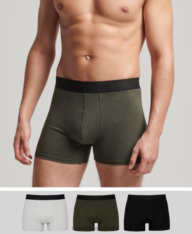 boxer de algodão orgânico multi pack triplo homens preto roupas Superdry 2208H1831