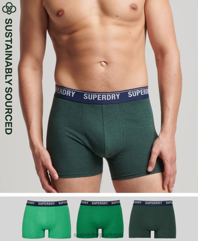 boxer de algodão orgânico multi pack triplo homens verde roupas Superdry 2208H1628