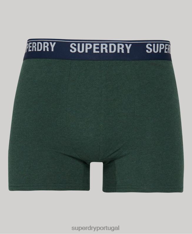 boxer de algodão orgânico multi pack triplo homens verde roupas Superdry 2208H1628