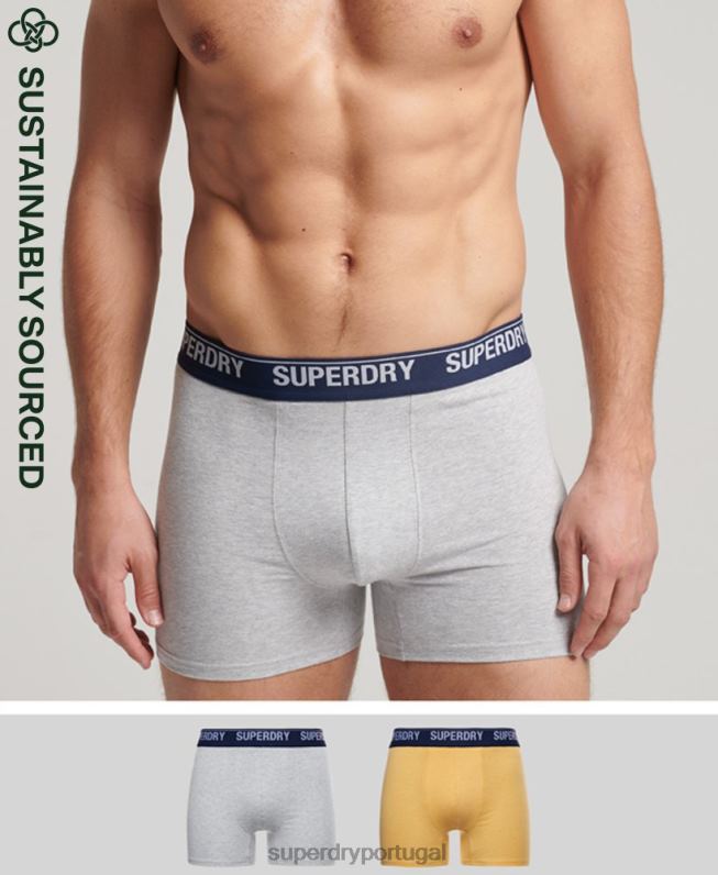 boxer de algodão orgânico pacote duplo homens amarelo roupas Superdry 2208H1749