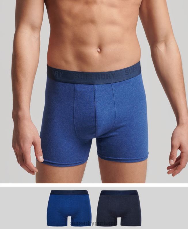 boxer de algodão orgânico pacote duplo homens azul roupas Superdry 2208H1666