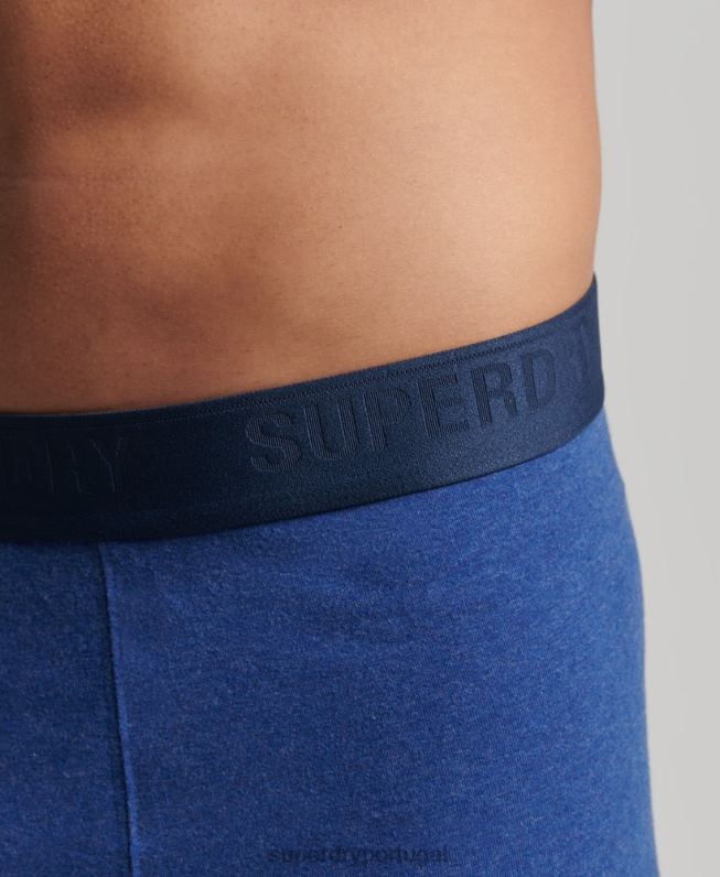 boxer de algodão orgânico pacote duplo homens azul roupas Superdry 2208H1666