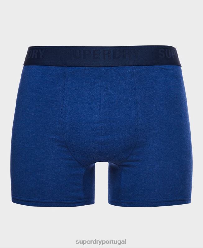 boxer de algodão orgânico pacote duplo homens azul roupas Superdry 2208H1666
