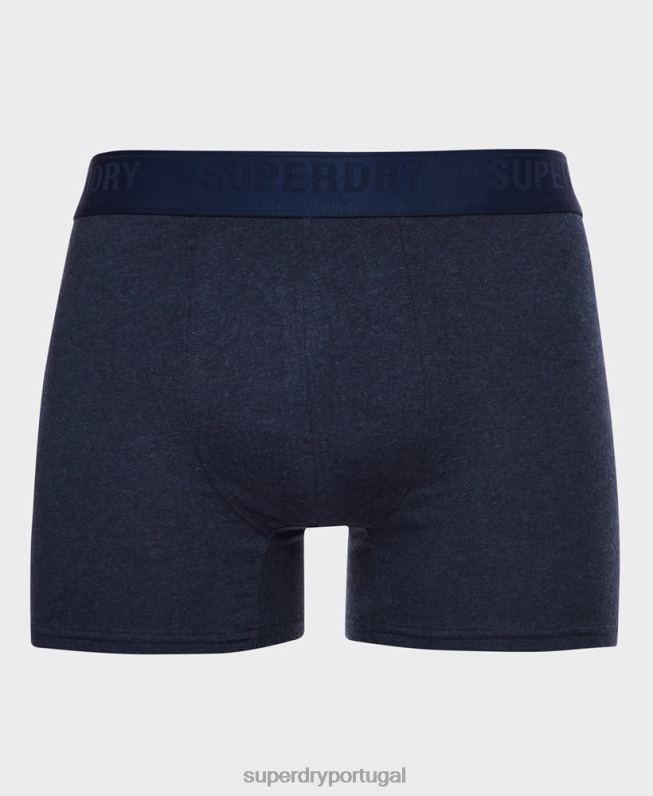 boxer de algodão orgânico pacote duplo homens azul roupas Superdry 2208H1666
