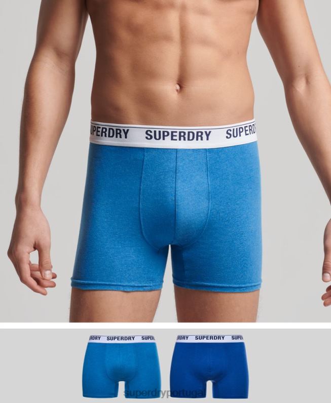 boxer de algodão orgânico pacote duplo homens azul roupas Superdry 2208H1736