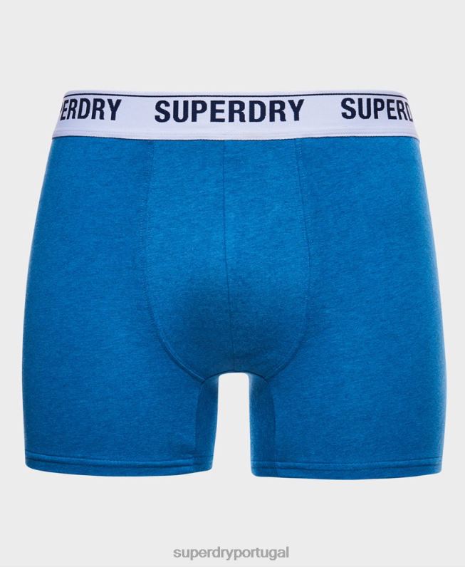 boxer de algodão orgânico pacote duplo homens azul roupas Superdry 2208H1736