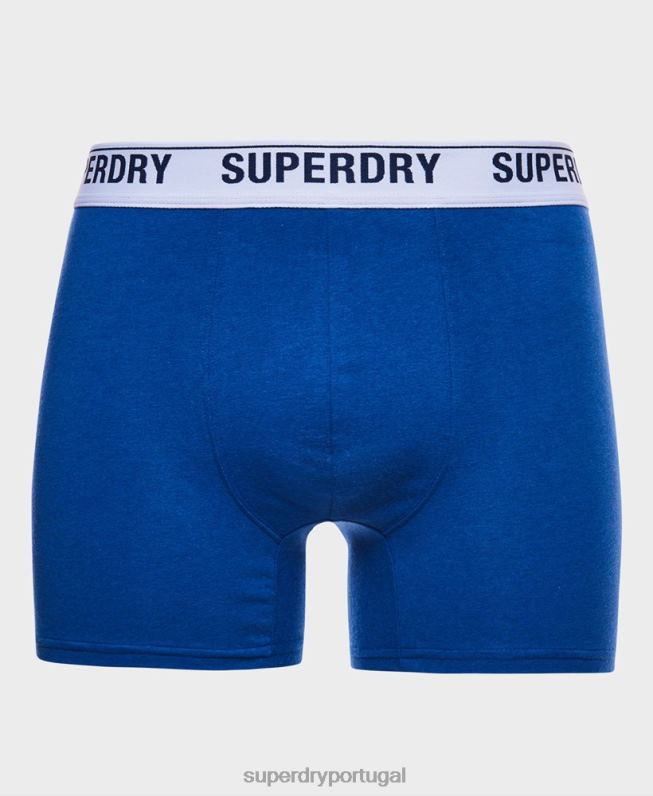 boxer de algodão orgânico pacote duplo homens azul roupas Superdry 2208H1736
