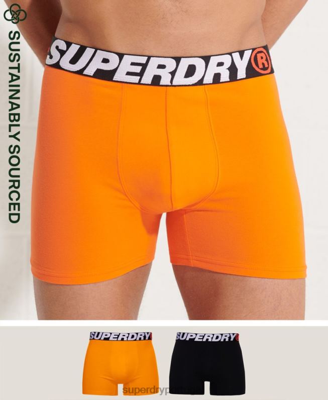 boxer de algodão orgânico pacote duplo homens laranja roupas Superdry 2208H1881