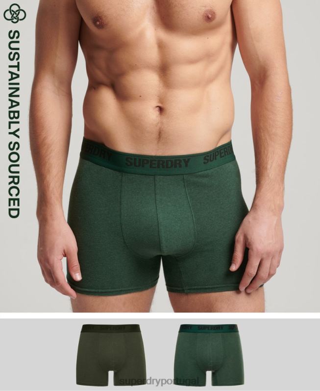 boxer de algodão orgânico pacote duplo homens verde roupas Superdry 2208H1663