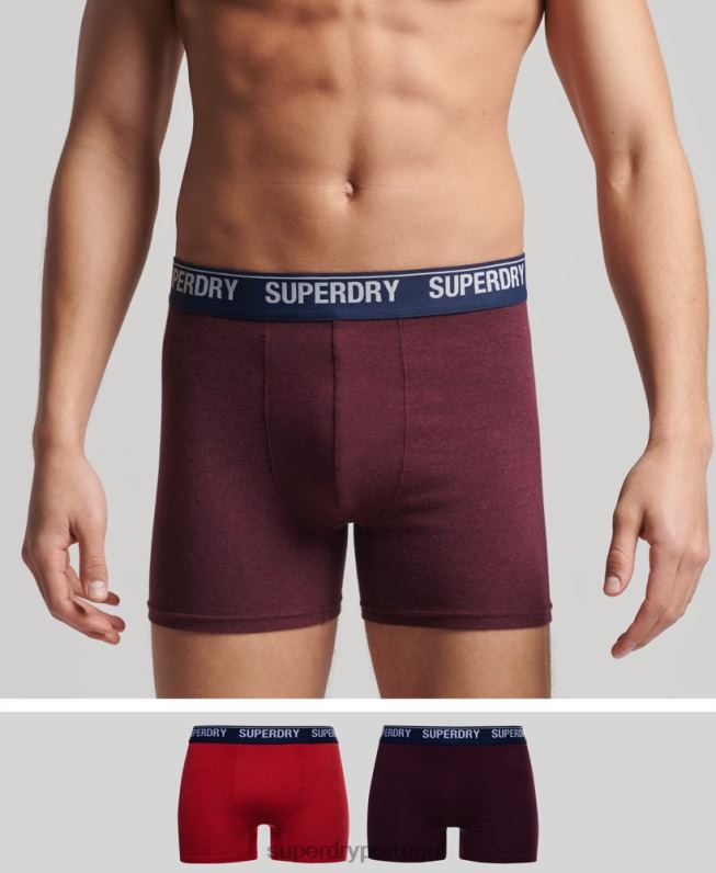boxer de algodão orgânico pacote duplo homens vermelho roupas Superdry 2208H1833