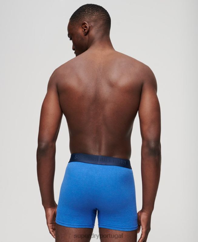 boxer de algodão orgânico pacote triplo homens azul roupas Superdry 2208H1834