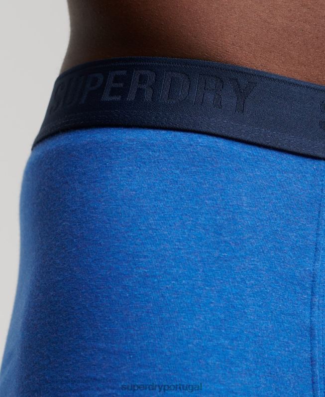boxer de algodão orgânico pacote triplo homens azul roupas Superdry 2208H1834