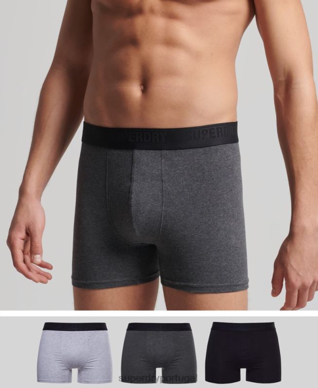 boxer de algodão orgânico pacote triplo homens cinza roupas Superdry 2208H1744