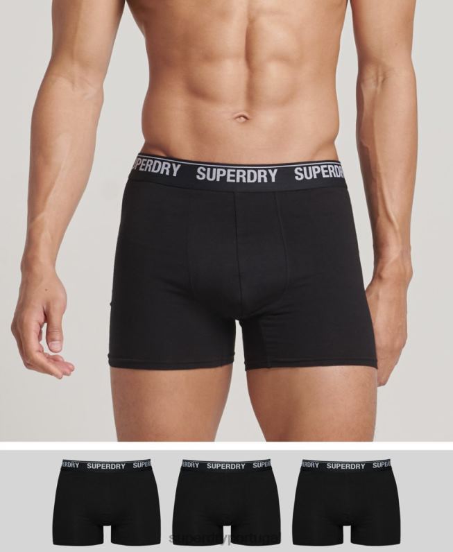 boxer de algodão orgânico pacote triplo homens preto roupas Superdry 2208H1597