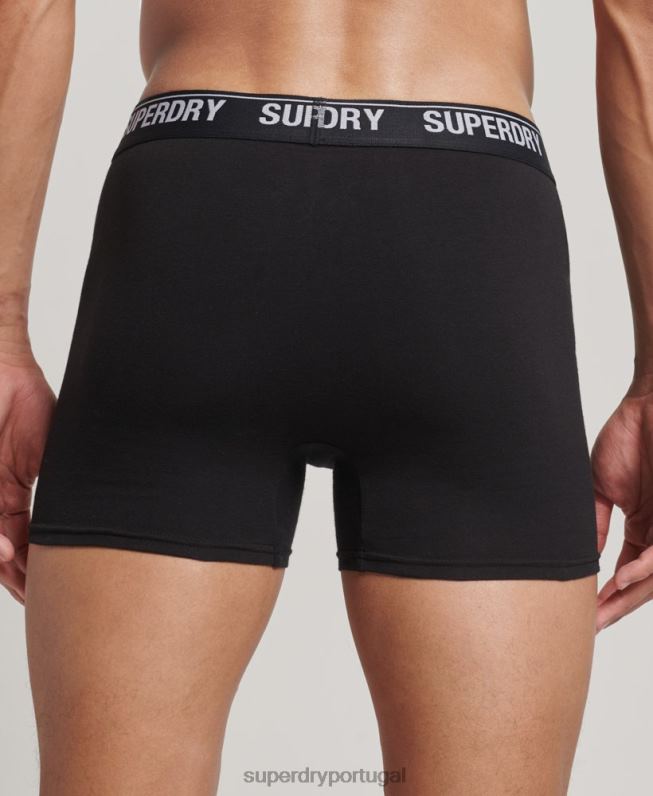 boxer de algodão orgânico pacote triplo homens preto roupas Superdry 2208H1597
