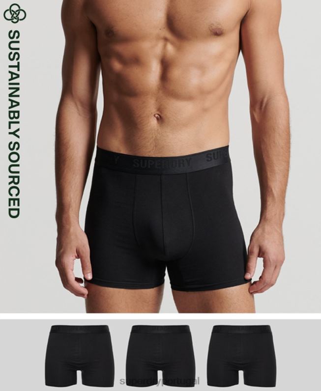 boxer de algodão orgânico pacote triplo homens preto roupas Superdry 2208H1617