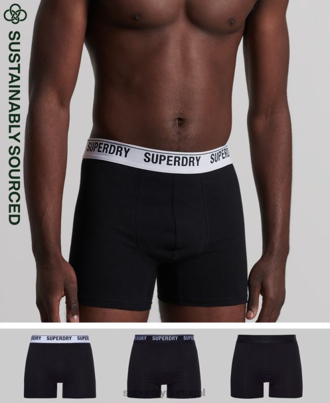 boxer de algodão orgânico pacote triplo homens preto roupas Superdry 2208H1622