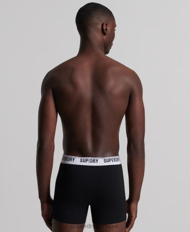 boxer de algodão orgânico pacote triplo homens preto roupas Superdry 2208H1622