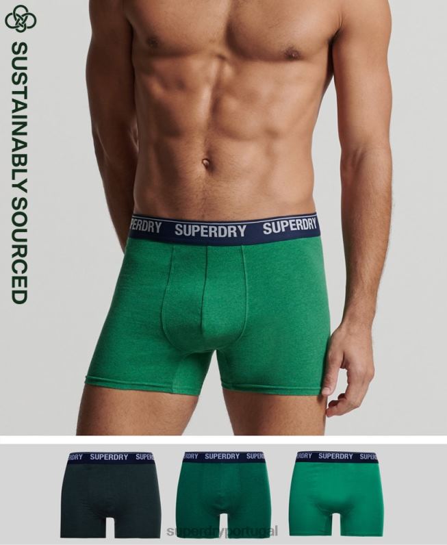 boxer de algodão orgânico pacote triplo homens verde roupas Superdry 2208H1667