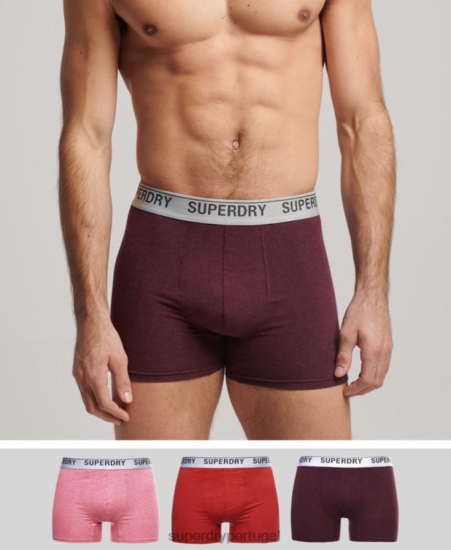 boxer de algodão orgânico pacote triplo homens vermelho roupas Superdry 2208H1614