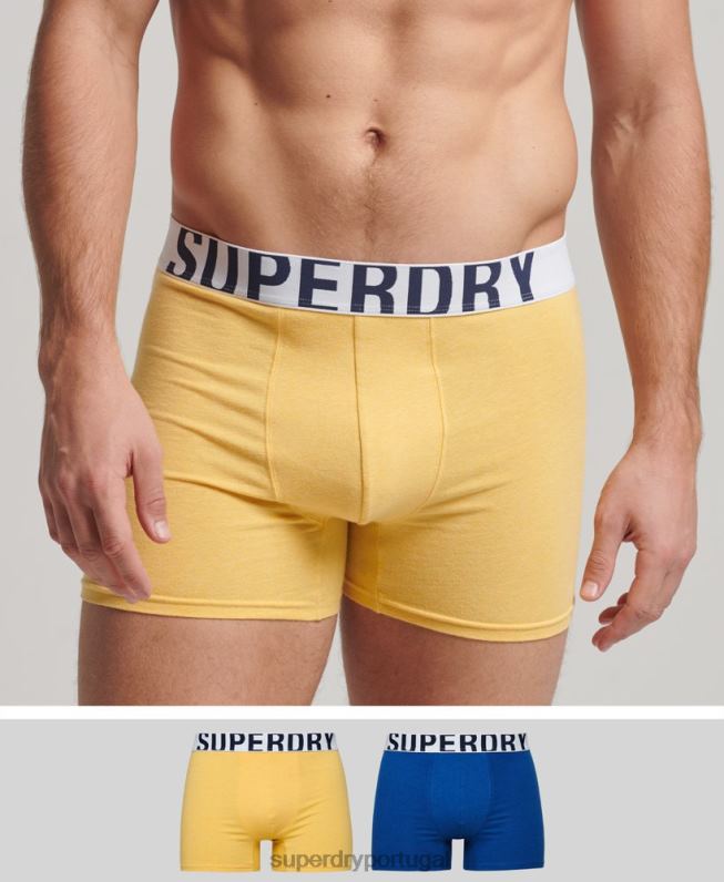 pacote duplo de boxer de algodão orgânico com logotipo duplo homens azul roupas Superdry 2208H1835