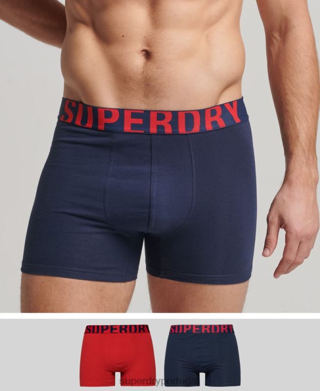 pacote duplo de boxer de algodão orgânico com logotipo duplo homens marinha roupas Superdry 2208H1794