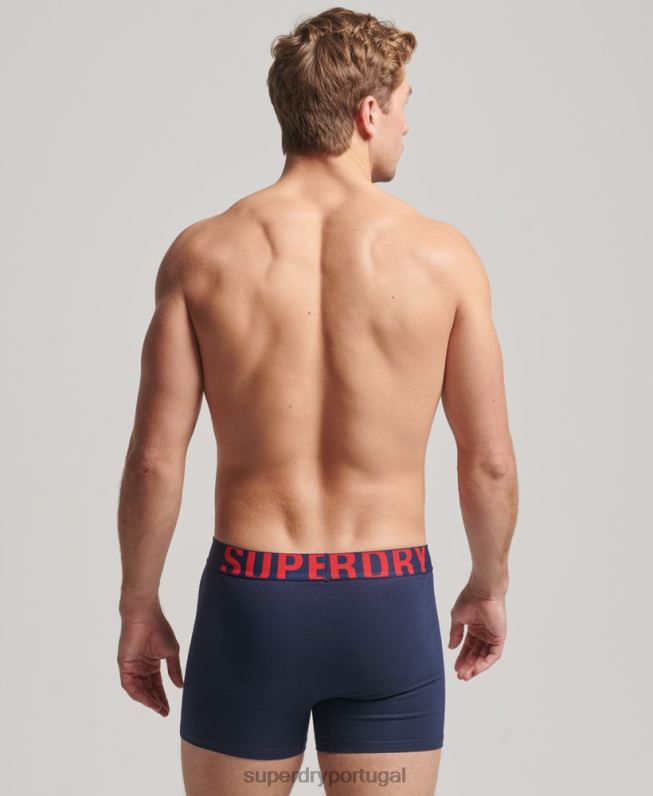 pacote duplo de boxer de algodão orgânico com logotipo duplo homens marinha roupas Superdry 2208H1794