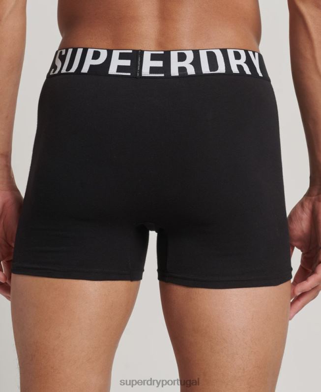 pacote duplo de boxer de algodão orgânico com logotipo duplo homens preto roupas Superdry 2208H1758