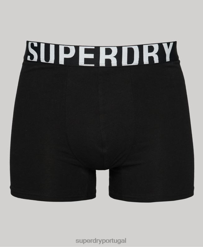 pacote duplo de boxer de algodão orgânico com logotipo duplo homens preto roupas Superdry 2208H1758