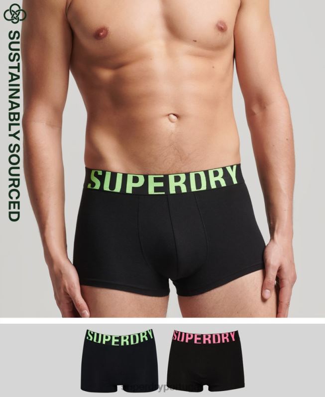 pacote duplo de logotipo de baú de algodão orgânico homens preto roupas Superdry 2208H1742