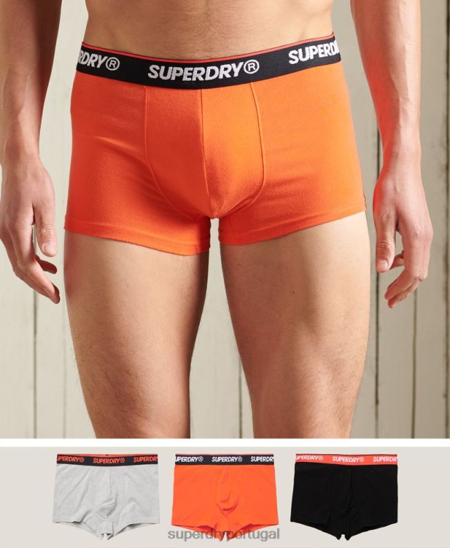 pacote triplo de baú clássico de algodão orgânico homens laranja roupas Superdry 2208H6498