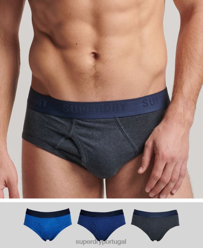 pacote triplo de cuecas de algodão orgânico homens azul roupas Superdry 2208H1789