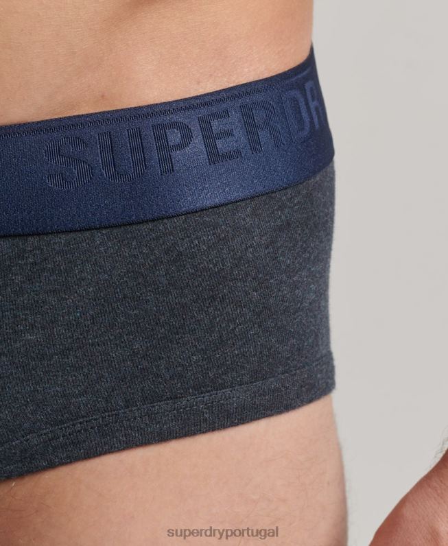 pacote triplo de cuecas de algodão orgânico homens azul roupas Superdry 2208H1789