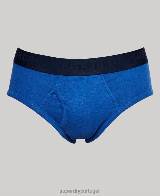 pacote triplo de cuecas de algodão orgânico homens azul roupas Superdry 2208H1789