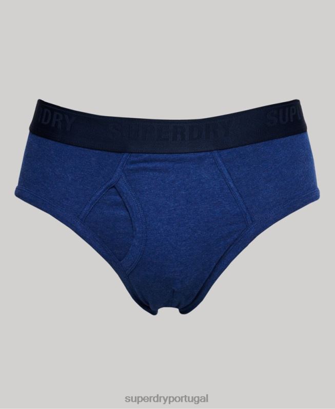pacote triplo de cuecas de algodão orgânico homens azul roupas Superdry 2208H1789