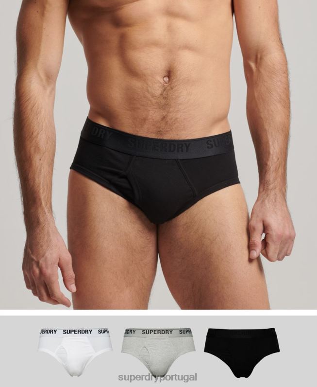 pacote triplo de cuecas de algodão orgânico homens preto roupas Superdry 2208H1862